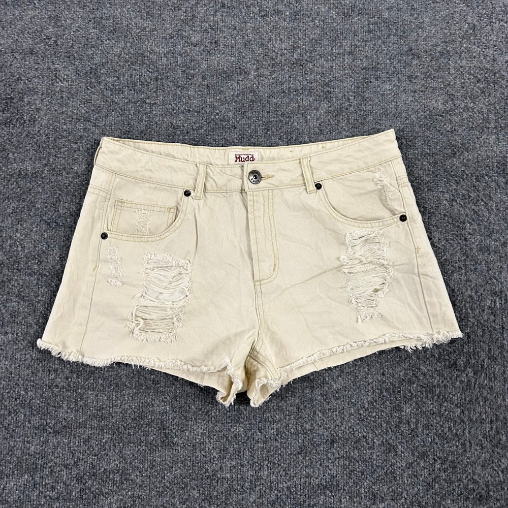 Mudd Denim Shorts Womens Size 15 Beige Distressed Frayed Hem Cotton Casual 84096